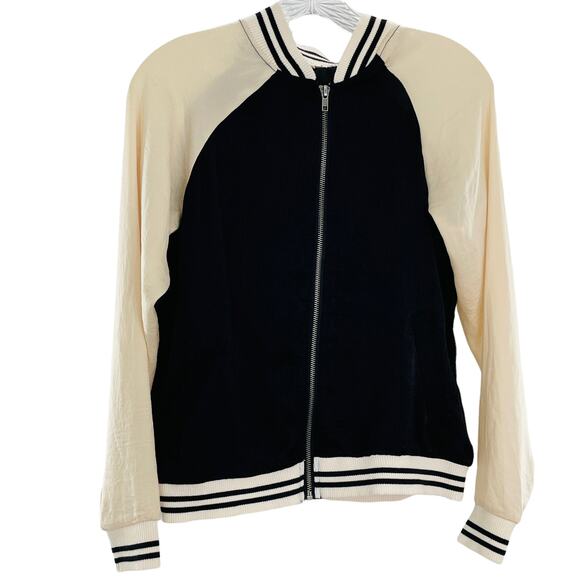 ABOUT A GIRL Black & Cream 'LOS ANGELES' Embroidered Palm Trees Bomber Jacket S - Picture 2 of 12